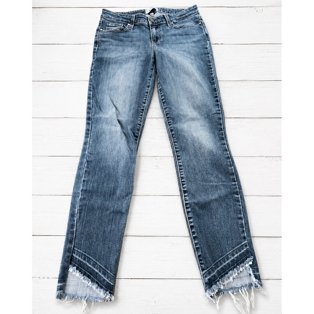 PAIGE Hoxton Ankle Skinny Jeans Mid Rise Raw Asymmetric Hem‎ Blue Denim Size 28
